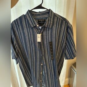 Banana Republic Men's Navy and White Striped Shirt